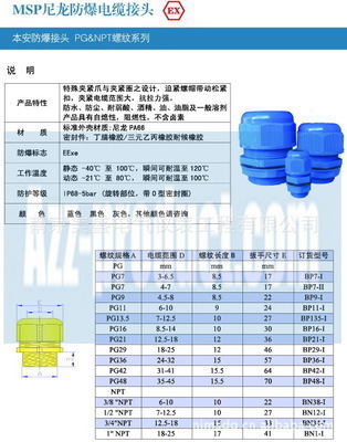 【藍(lán)色 本安防爆尼龍電纜接頭】價(jià)格,廠家,圖片,直通、接頭,南京美盛電氣儀表工程-